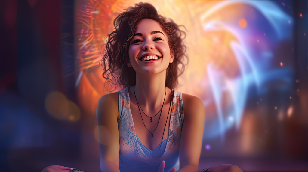 ビューティープロテインを飲んだあとに素敵な笑顔を魅せる美女のイメージ