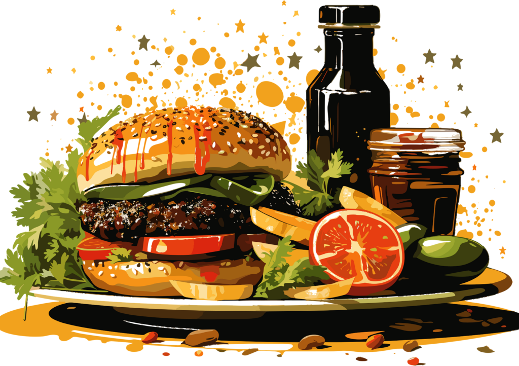 お得なランチセットをイメージしたハンバーガーセットのイラスト画像